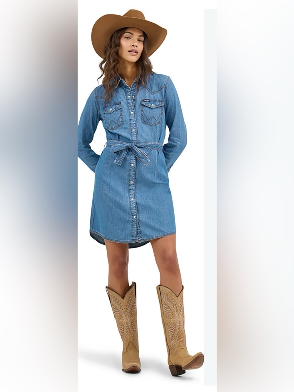 Wrangler Retro Blue Denim Shirt Dress with Tie Waist size M NWT
